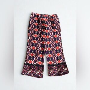 Women's Geometric Wide-Leg Pants - Purple & Red Pattern
